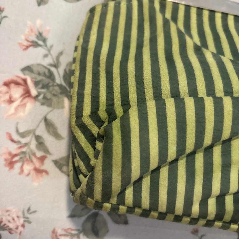 Adriana Cara's Green Striped Velvet Clutch Wristlet‎ Purse. Magnetic Closure.